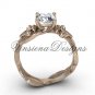 14kt rose gold diamond leaf and vine, Fleur de Lis, Moissanite engagement ring VD20831