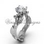 Platinum diamond leaf and vine, Fleur de Lis, Moissanite engagement ring VD20831