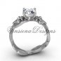 Platinum diamond leaf and vine, Fleur de Lis, Moissanite engagement ring VD20831