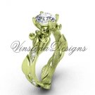 14kt yellow gold diamond leaf and vine, Fleur de Lis, Moissanite engagement ring VD20831