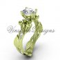 14kt yellow gold diamond leaf and vine, Fleur de Lis, Moissanite engagement ring VD20831