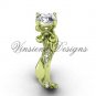 14kt yellow gold diamond leaf and vine, Fleur de Lis, Moissanite engagement ring VD20831