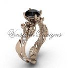 14kt rose gold diamond leaf and vine, Fleur de Lis, Black Diamond engagement ring VD20831