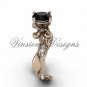 14kt rose gold diamond leaf and vine, Fleur de Lis, Black Diamond engagement ring VD20831