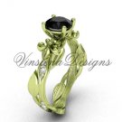 14kt yellow gold diamond leaf and vine, Fleur de Lis, Black Diamond engagement ring VD20831