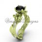 14kt yellow gold diamond leaf and vine, Fleur de Lis, Black Diamond engagement ring VD20831