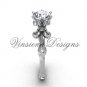 14kt white gold diamond leaf and vine, Fleur de Lis engagement ring VD20838