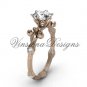 14kt rose gold diamond leaf and vine, Fleur de Lis engagement ring VD20838