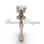 14kt rose gold diamond leaf and vine, Fleur de Lis engagement ring VD20838