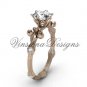 14kt rose gold diamond leaf and vine, Fleur de Lis, Moissanite engagement ring VD20838