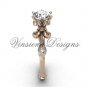 14kt rose gold diamond leaf and vine, Fleur de Lis, Moissanite engagement ring VD20838