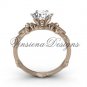 14kt rose gold diamond leaf and vine, Fleur de Lis, Moissanite engagement ring VD20838