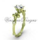 14kt yellow gold diamond leaf and vine, Fleur de Lis, Moissanite engagement ring VD20838
