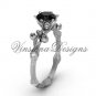 14kt white gold diamond leaf and vine, Fleur de Lis, Black Diamond engagement ring VD20838