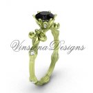 14kt yellow gold diamond leaf and vine, Fleur de Lis, Black Diamond engagement ring VD20838