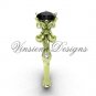 14kt yellow gold diamond leaf and vine, Fleur de Lis, Black Diamond engagement ring VD20838