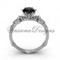 Platinum  diamond leaf and vine, Fleur de Lis, Black Diamond engagement ring VD20838