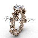 14k rose gold diamond leaf and vine, Fleur de Lis engagement ring VD20859