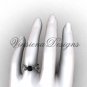 14k white gold diamond leaf and vine, Fleur de Lis, Black Diamond engagement ring VD20859
