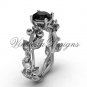 Platinum diamond leaf and vine, Fleur de Lis, Black Diamond engagement ring VD20859