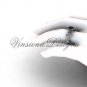 Platinum diamond leaf and vine, Fleur de Lis, Black Diamond engagement ring VD20859