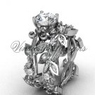 14k white gold diamond leaf and vine, Fleur de Lis, Moissanite engagement set VD20859S