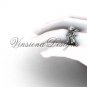 14k white gold diamond leaf and vine, Fleur de Lis, Moissanite engagement set VD20859S