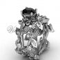 14k white gold diamond leaf and vine, Fleur de Lis, Black Diamond engagement set VD20859S