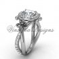 Platinum diamond Fleur de Lis, halo engagement ring VD20889