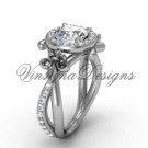 14kt white gold diamond Fleur de Lis, halo, eternity, Moissanite engagement ring VD20889