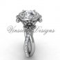 14kt white gold diamond Fleur de Lis, halo, eternity, Moissanite engagement ring VD20889