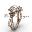 14kt rose gold diamond Fleur de Lis, halo, eternity, Moissanite engagement ring VD20889