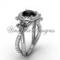 14kt white gold diamond Fleur de Lis, halo, eternity, Black Diamond engagement ring VD20889