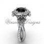 14kt white gold diamond Fleur de Lis, halo, eternity, Black Diamond engagement ring VD20889