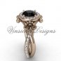14kt rose gold diamond Fleur de Lis, halo, eternity, Black Diamond engagement ring VD20889