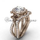 14kt rose gold diamond Fleur de Lis, halo engagement ring, wedding band, engagement set VD20889S 14kt rose gold diamond Fleur de Lis, halo engagement ring, wedding band, engagement set VD20889S