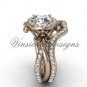 14kt rose gold diamond Fleur de Lis, halo engagement ring, wedding band, engagement set VD20889S
