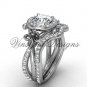 Platinum diamond Fleur de Lis, halo engagement ring, wedding band, engagement set VD20889S
