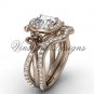 14kt rose gold diamond Fleur de Lis, halo engagement ring, Moissanite engagement set VD20889S