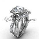 Platinum  diamond Fleur de Lis, halo engagement ring, Moissanite engagement set VD20889S