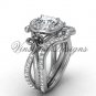 Platinum diamond Fleur de Lis, halo engagement ring, Moissanite engagement set VD20889S