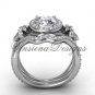 Platinum diamond Fleur de Lis, halo engagement ring, Moissanite engagement set VD20889S