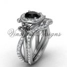 14kt white gold diamond Fleur de Lis, halo engagement ring, Black Diamond engagement set VD20889S 14kt white gold diamond Fleur de Lis, halo engagement ring, Black Diamond engagement set VD20889S