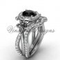 14kt white gold diamond Fleur de Lis, halo engagement ring, Black Diamond engagement set VD20889S