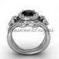 14kt white gold diamond Fleur de Lis, halo engagement ring, Black Diamond engagement set VD20889S