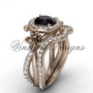 14kt rose gold diamond Fleur de Lis, halo engagement ring, Black Diamond engagement set VD20889S 14kt rose gold diamond Fleur de Lis, halo engagement ring, Black Diamond engagement set VD20889S