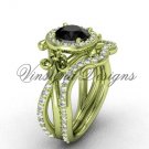 14kt yellow gold diamond Fleur de Lis, halo engagement ring, Black Diamond engagement set VD20889S 14kt yellow gold diamond Fleur de Lis, halo engagement ring, Black Diamond engagement set VD20889S