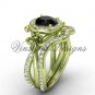 14kt yellow gold diamond Fleur de Lis, halo engagement ring, Black Diamond engagement set VD20889S