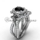 Platinum  diamond Fleur de Lis, halo engagement ring, Black Diamond engagement set VD20889S