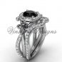 Platinum diamond Fleur de Lis, halo engagement ring, Black Diamond engagement set VD20889S